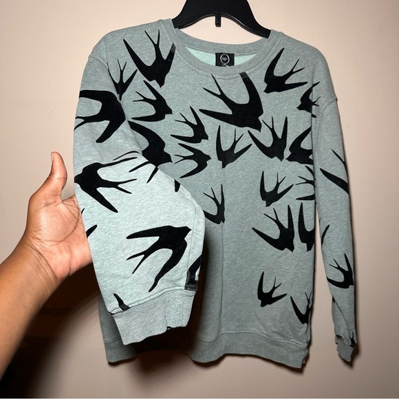 Alexander McQueen Mint Melange Mixed Media Novelty Birds Pullover Sweatshirt S - Picture 5 of 16